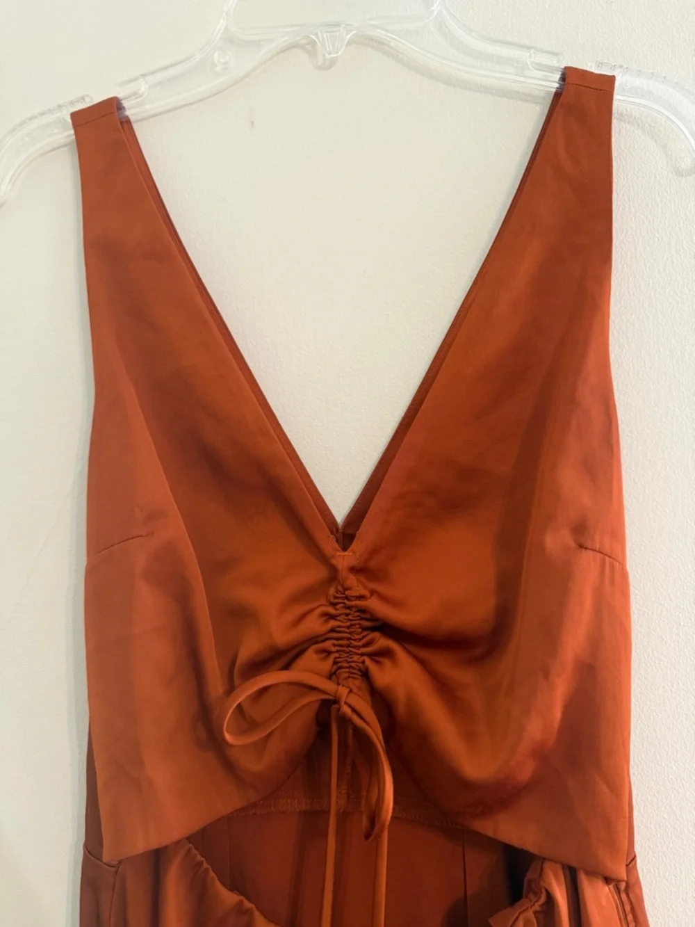 Abercrombie & Fitch Rust Satin Cutout MaxiDress Sz XS Boho Beachy Night Out Slit